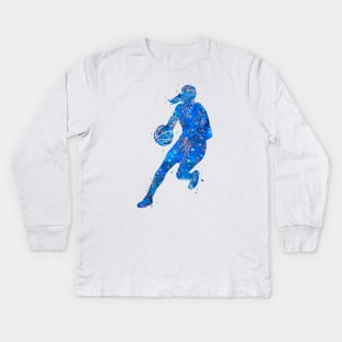 Basketball player girl - blue Kids Long Sleeve T-Shirt